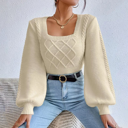 Pull à Col Carré Uni pour Femme