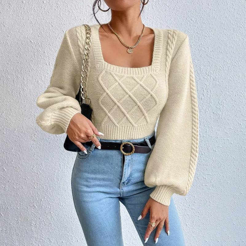 Pull à Col Carré Uni pour Femme