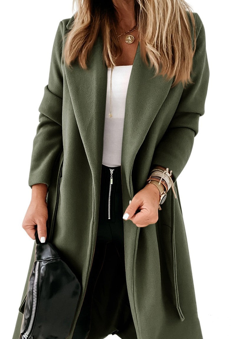 Manteau Long Élégant en Laine - Grandes Tailles avec Ceinture Ajustable