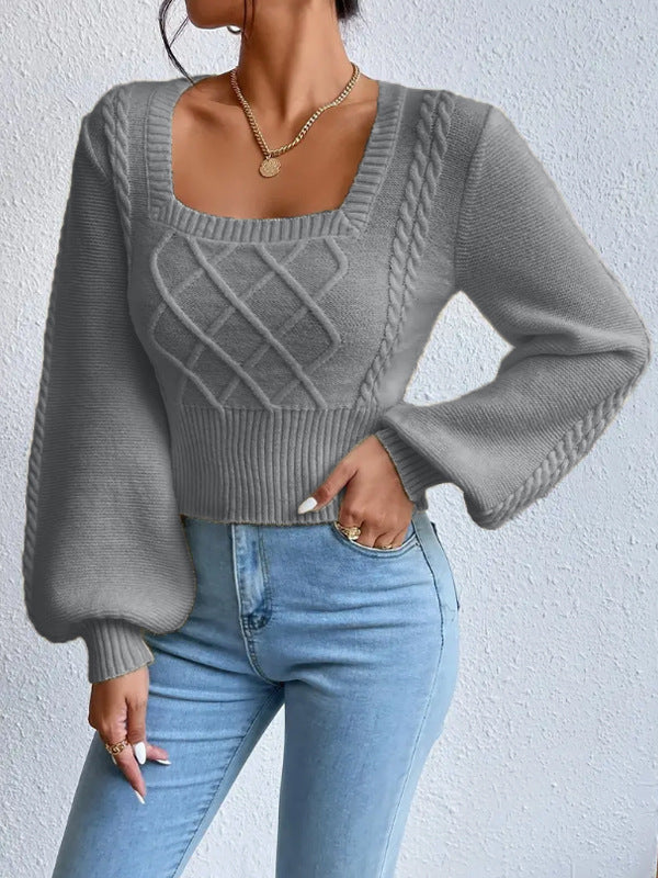 Pull à Col Carré Uni pour Femme